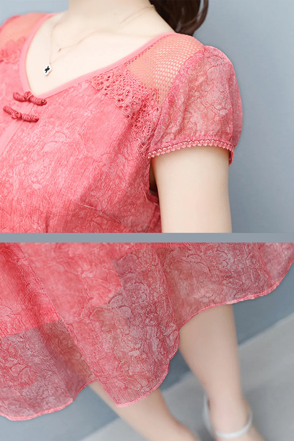 Ketty More Women Stylish Look Chiffon Lace Party Dress Pink-KMWD045