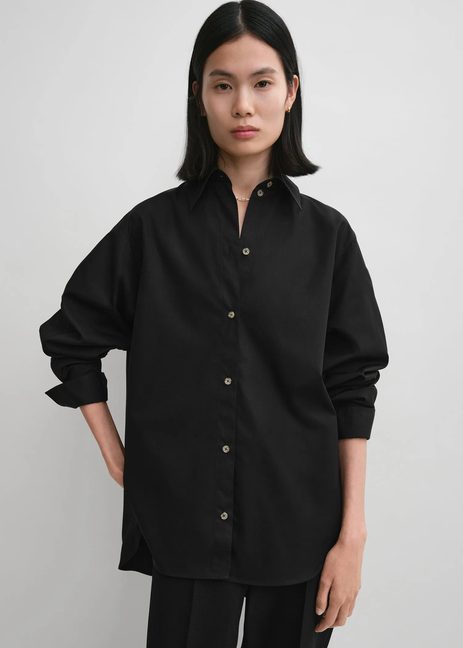 Kimono-sleeve poplin shirt black