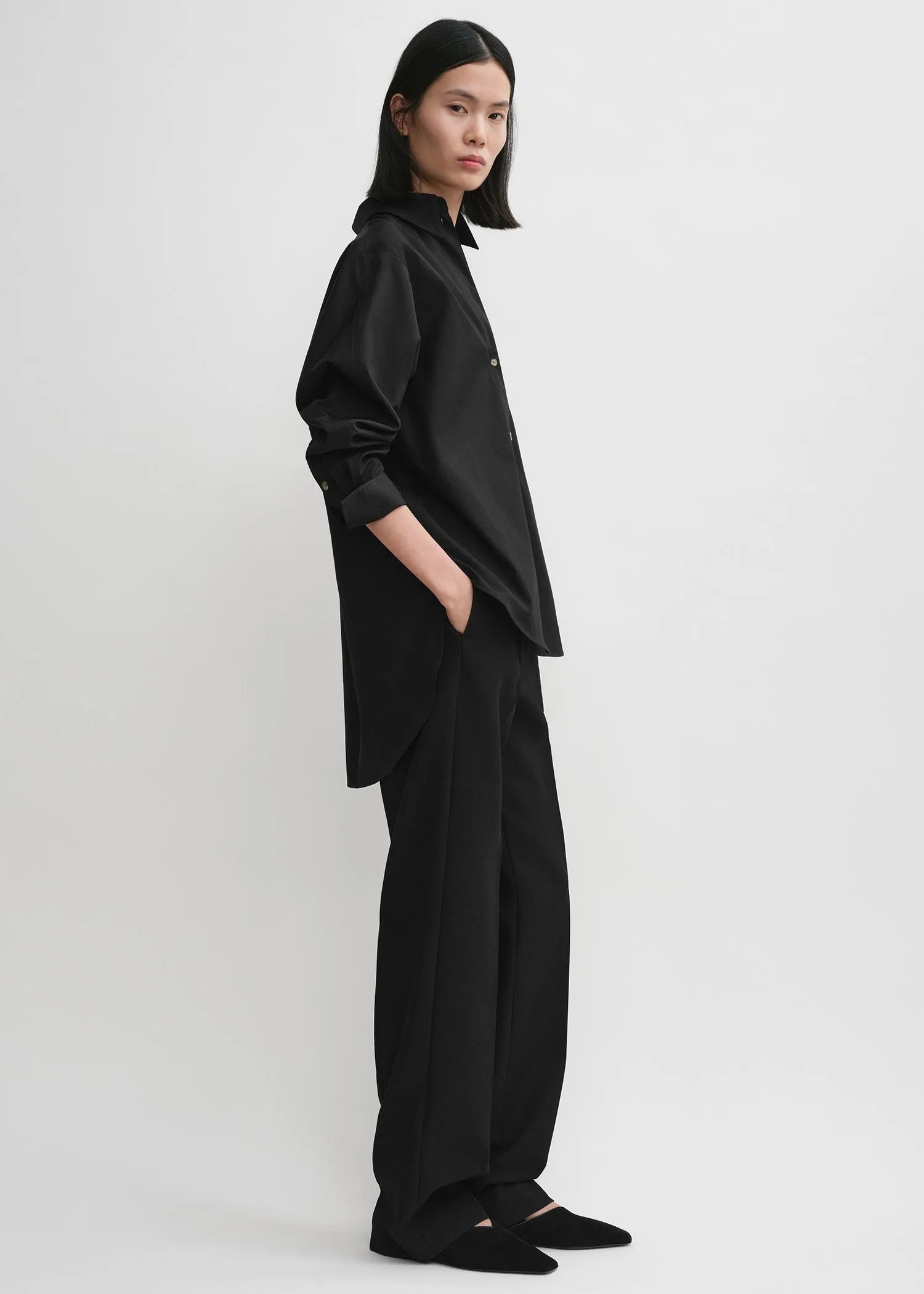 Kimono-sleeve poplin shirt black