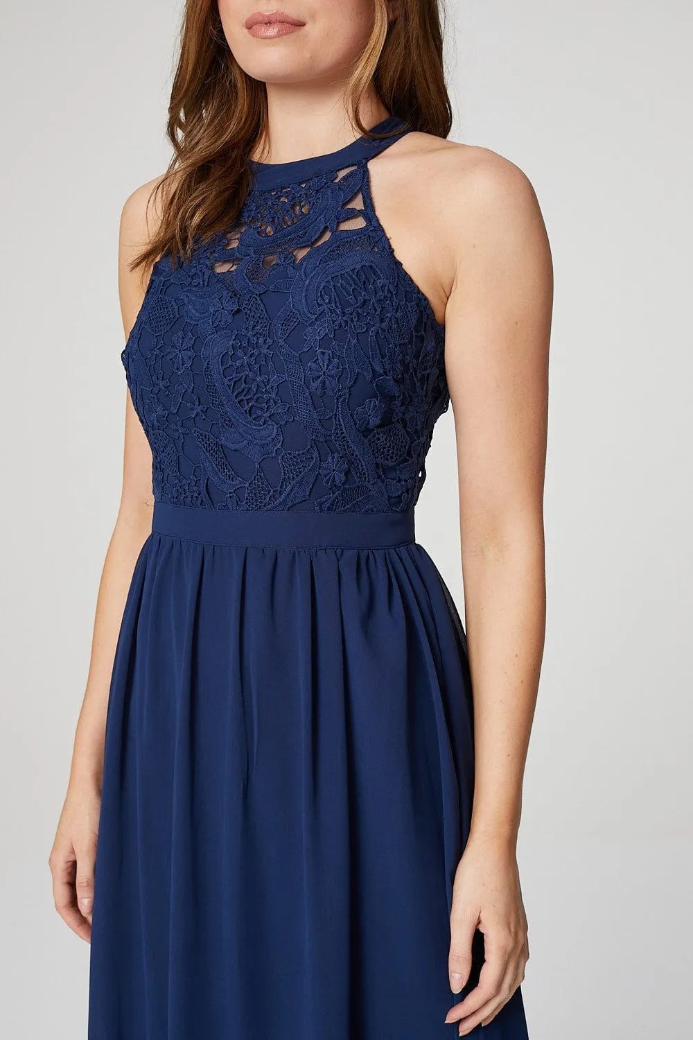 Lace Bodice Halter Neck Gown