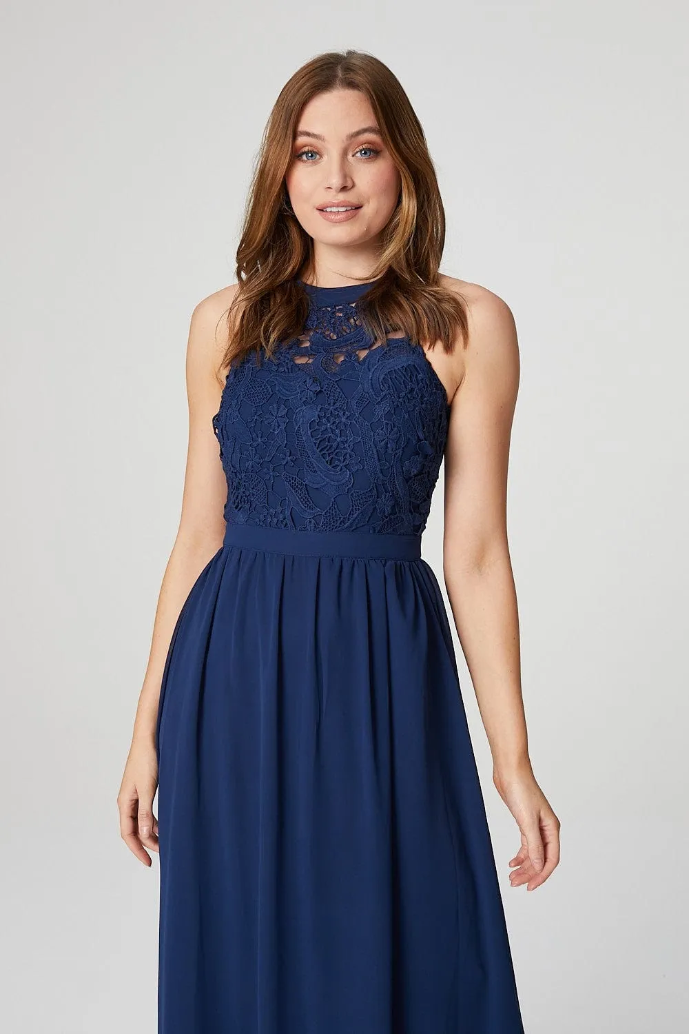 Lace Bodice Halter Neck Gown