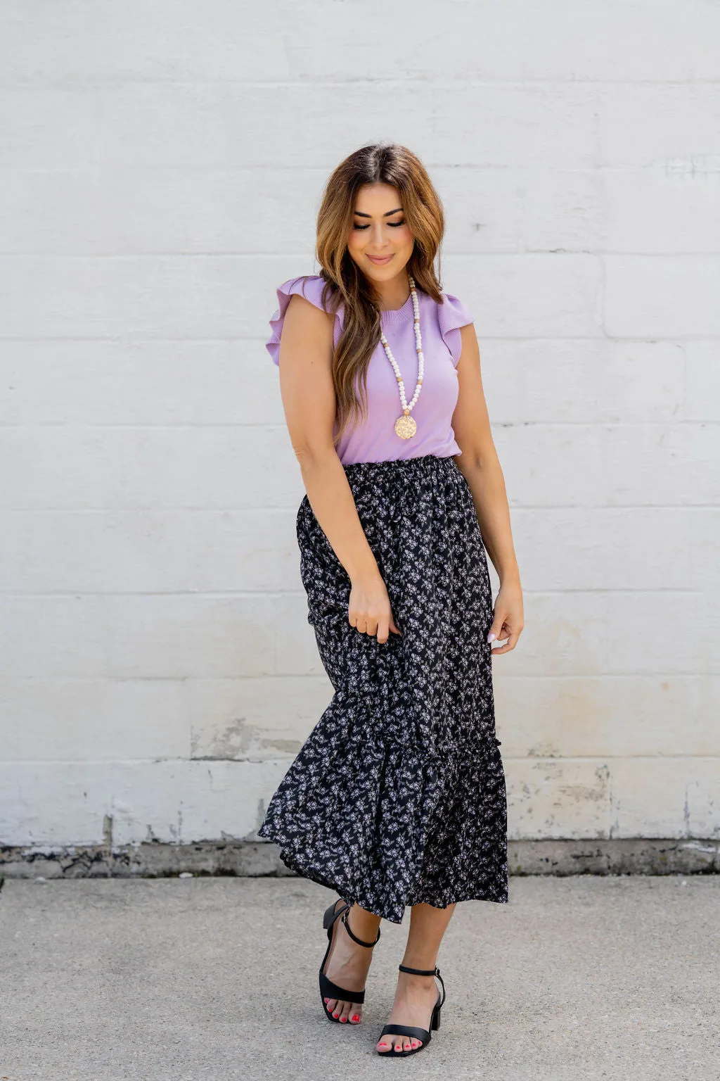 Lavender Ruffle Bottom Maxi Skirt