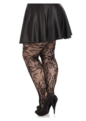 Leg Avenue Seamless Chantilly Floral Lace Tights - 1x-2x