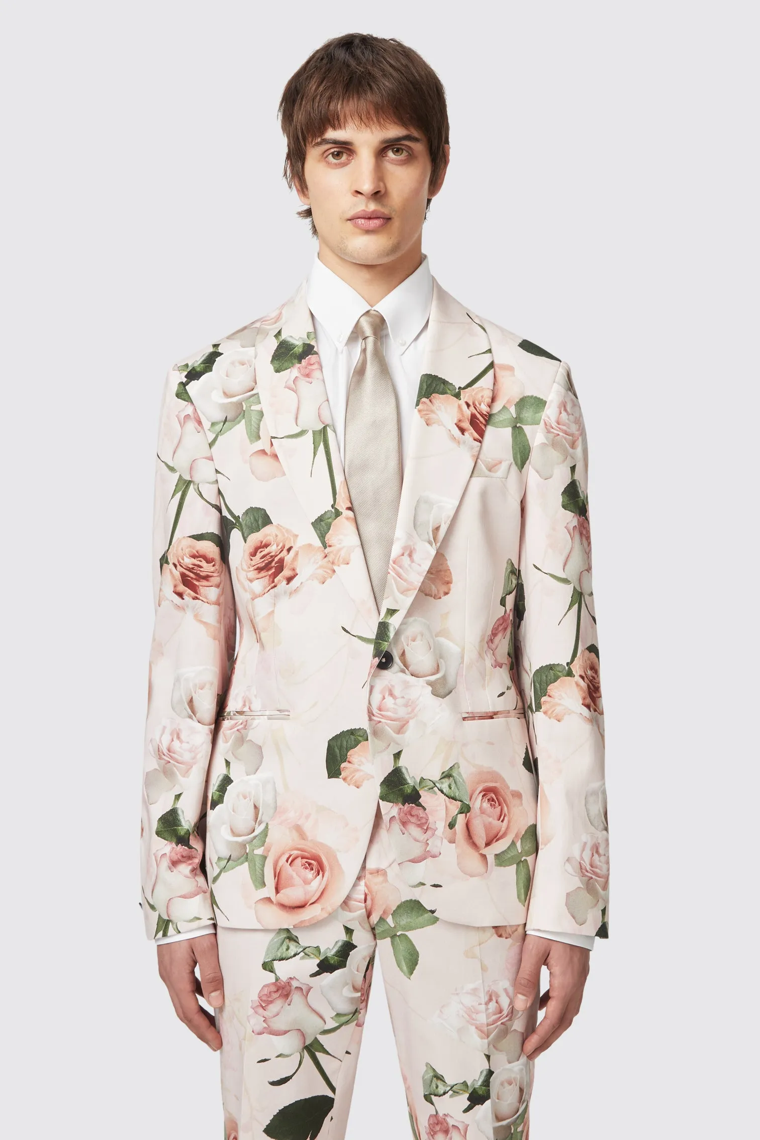 Lincoln Skinny Fit Pink Floral Cotton Suit