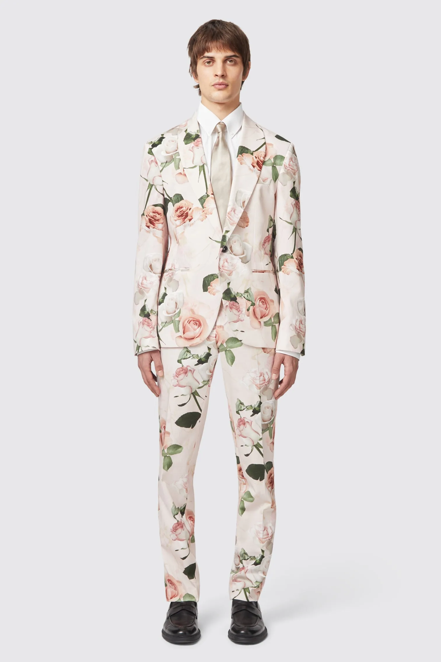 Lincoln Skinny Fit Pink Floral Cotton Suit