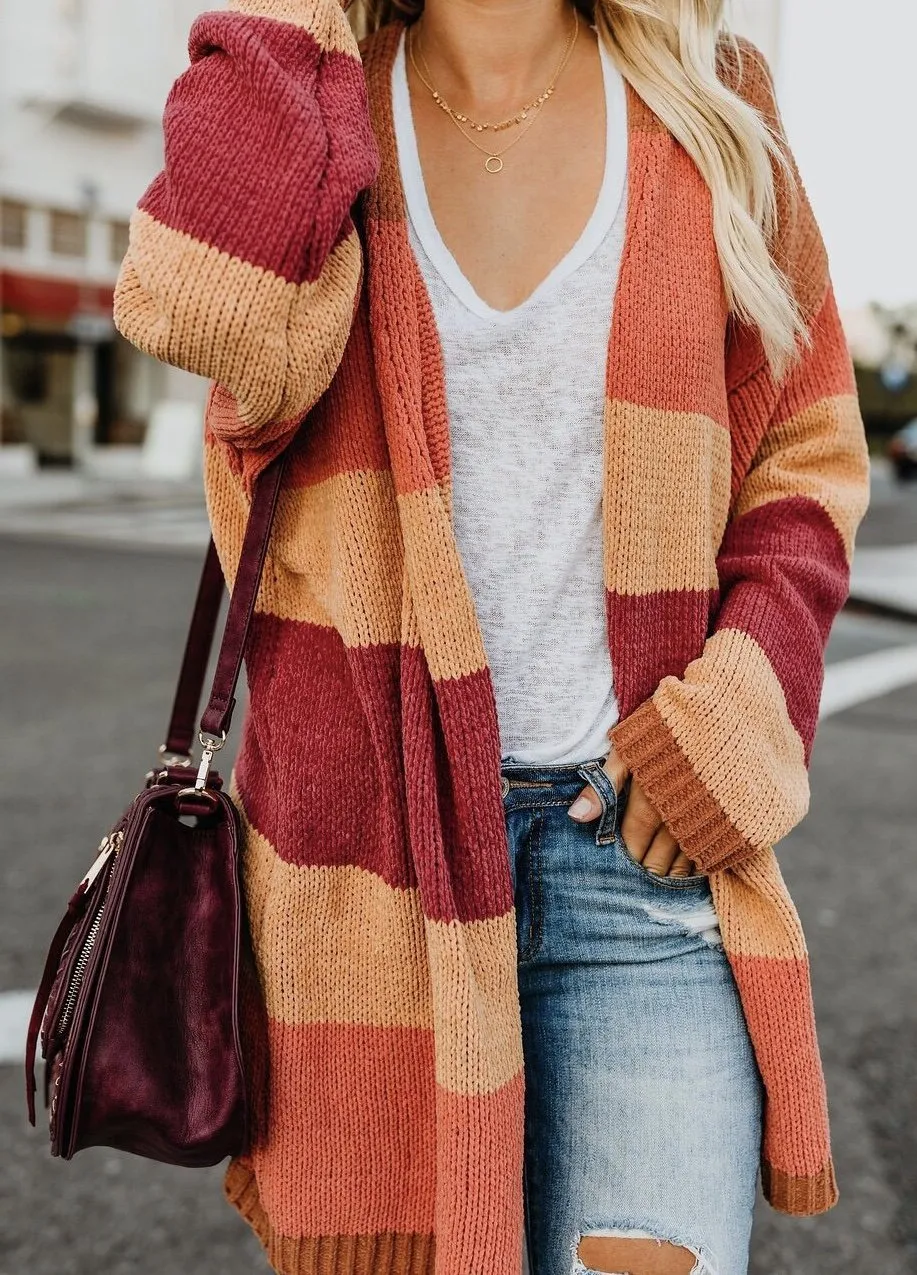 Loose Striped Cardigan Tops