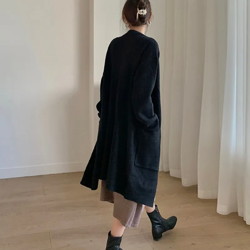 Loose Women Long Cardigans Fall Casual Pocket Knitted Sweater Winter Oversize Korean Fashion Solid Female Coats