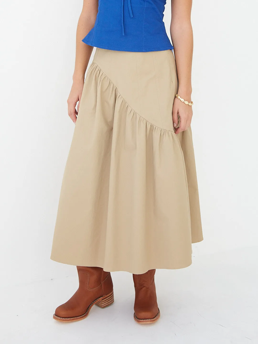 Maeve Midi Skirt - Toast Twill