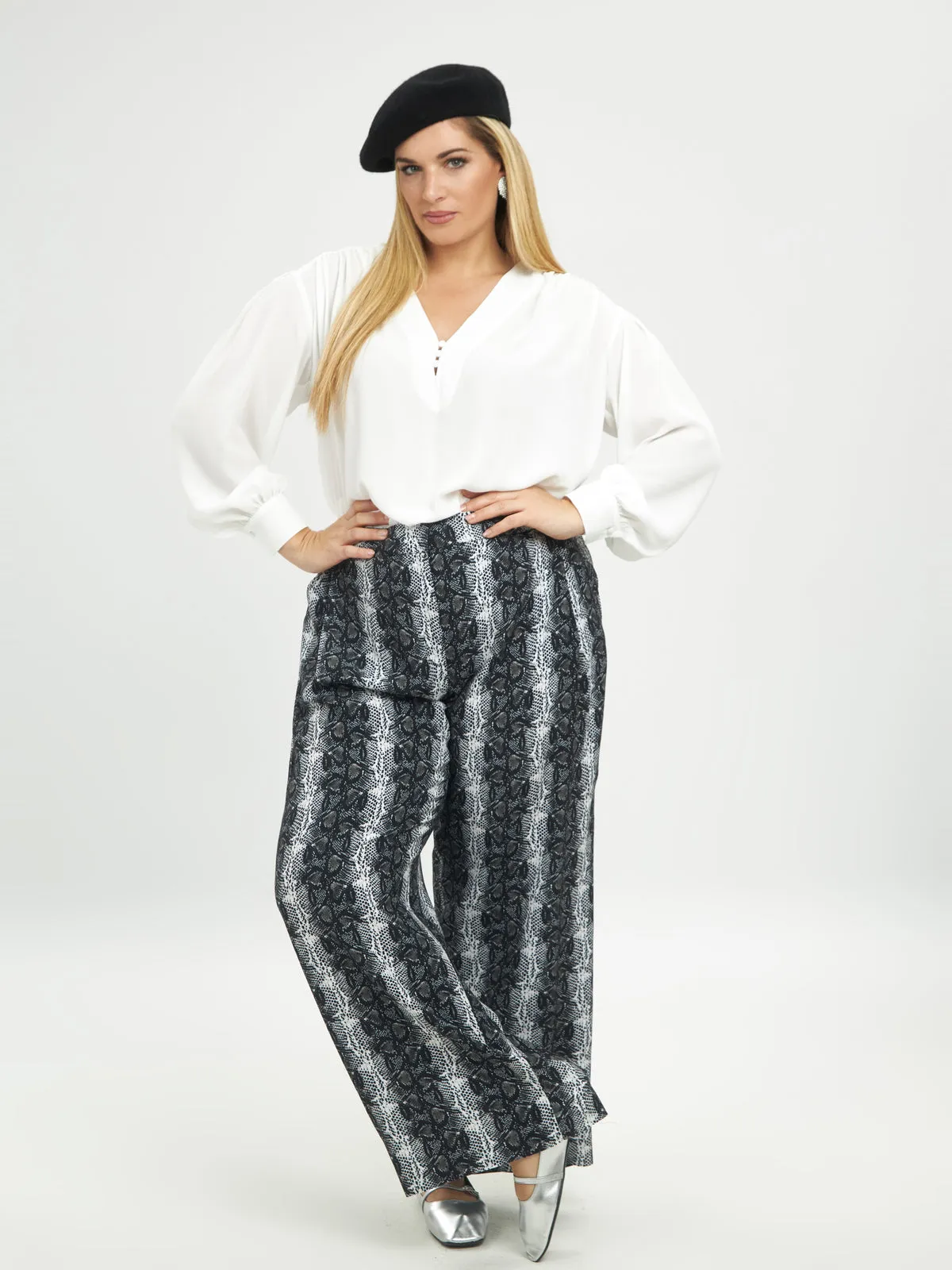 Mat Wide Leg Snake Print Trousers