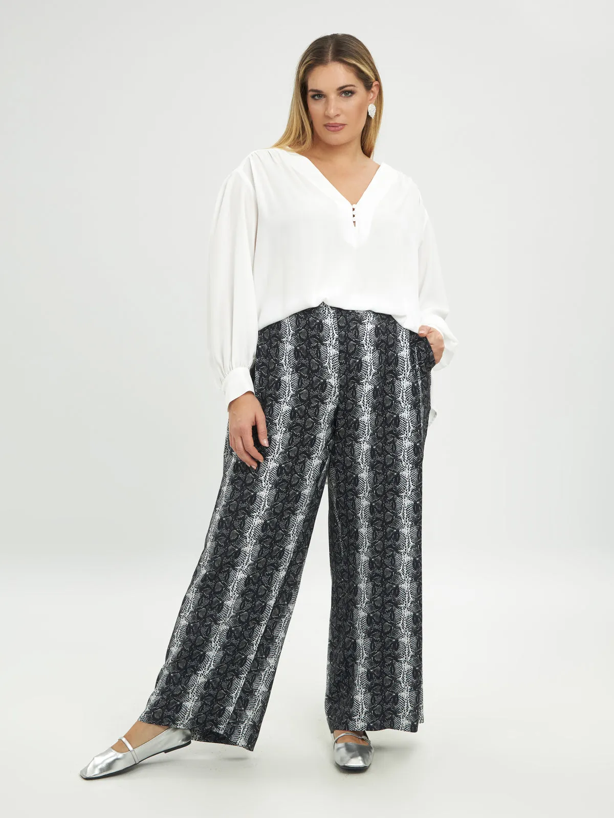 Mat Wide Leg Snake Print Trousers