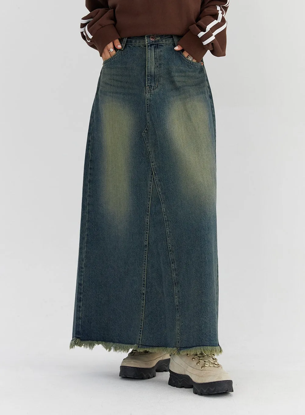 Maxi Wide Denim Skirt CS327