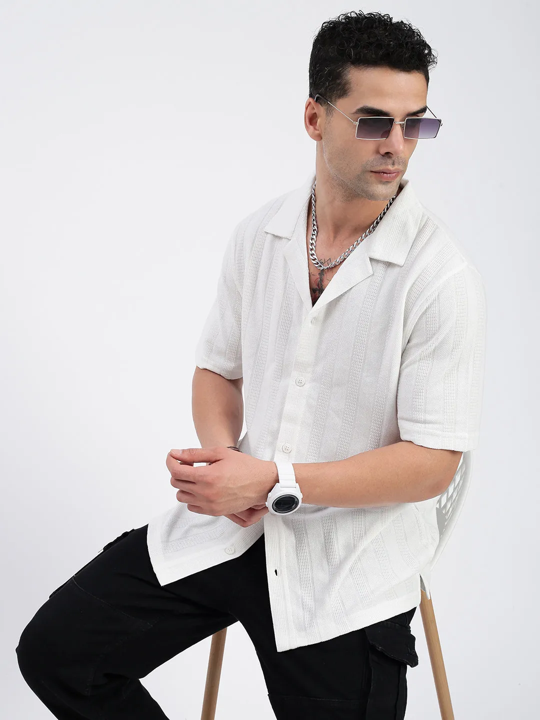 Men Solid White Relaxed Fit Shirt