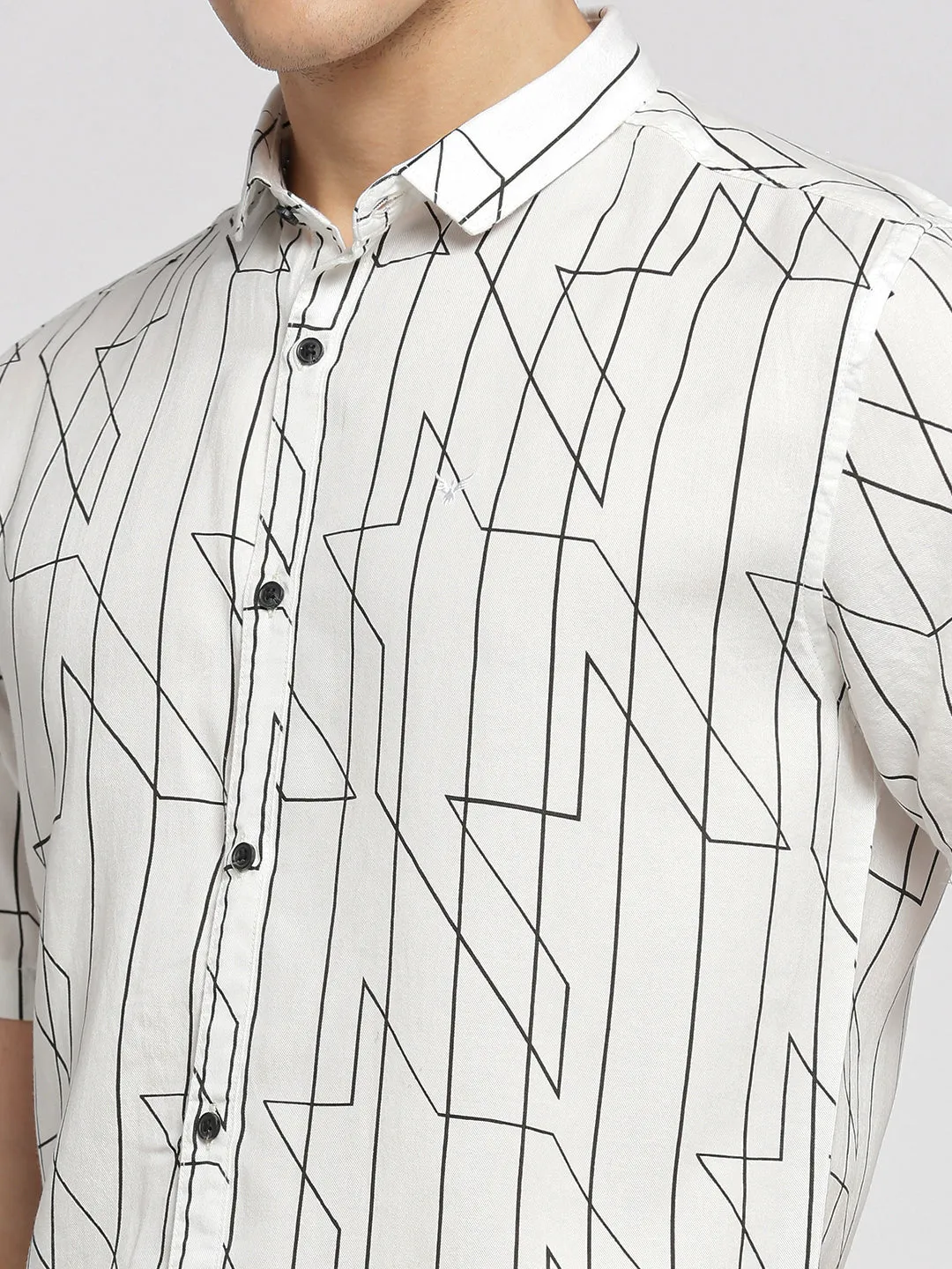 Men White Spread Collar Geometric Shirt