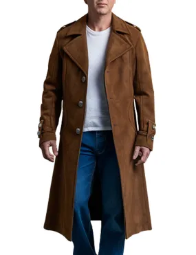 Men's Brown Double-Breasted Wool Trench Coat