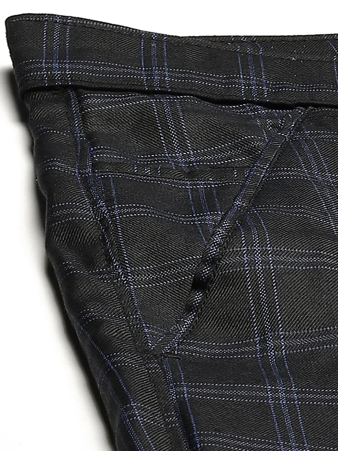 Men's Cotton Blend Black & Blue Checked Formal Trousers - Sojanya