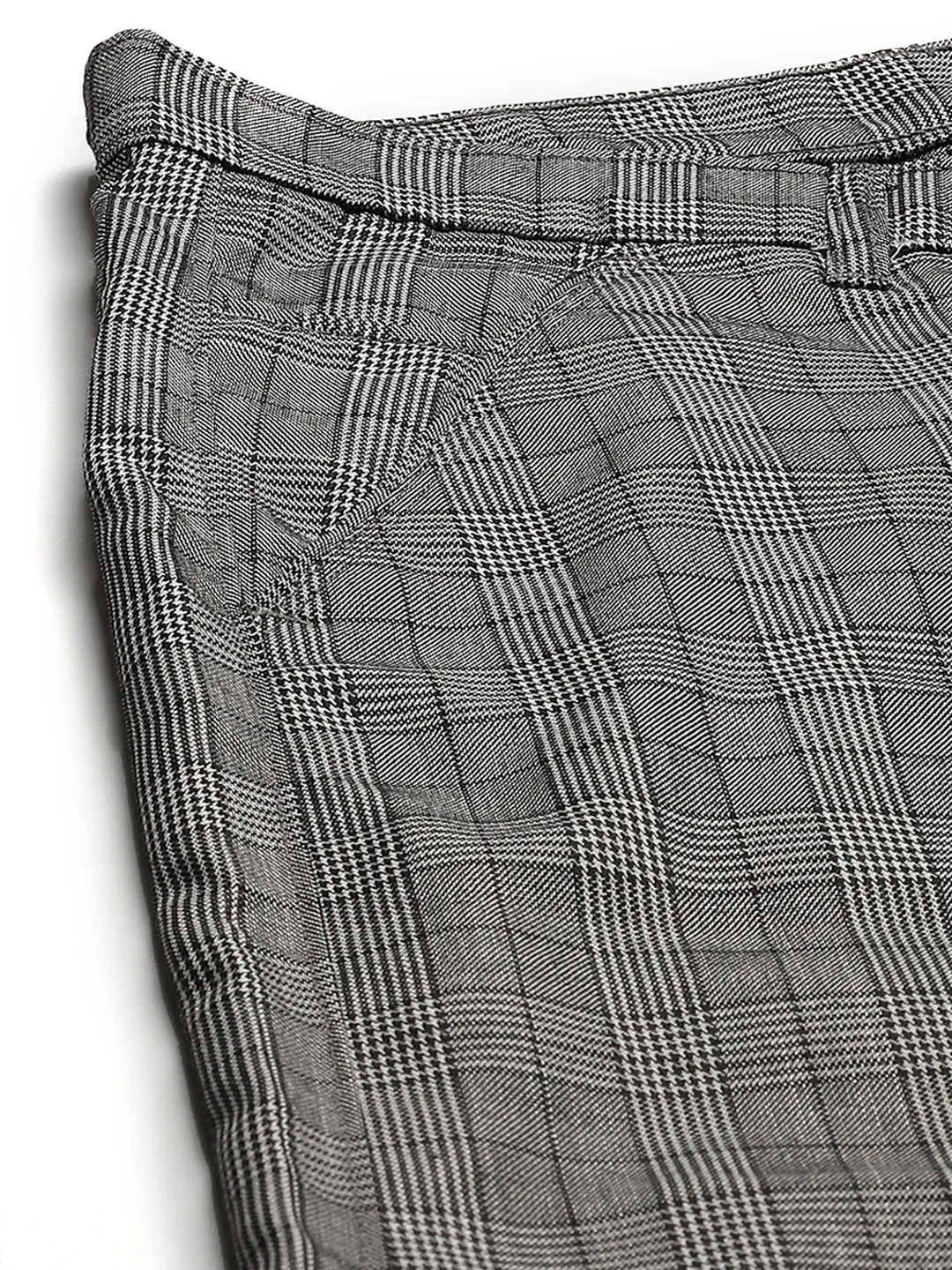 Men's Cotton Blend Black & Off White Checked Formal Trousers - Sojanya