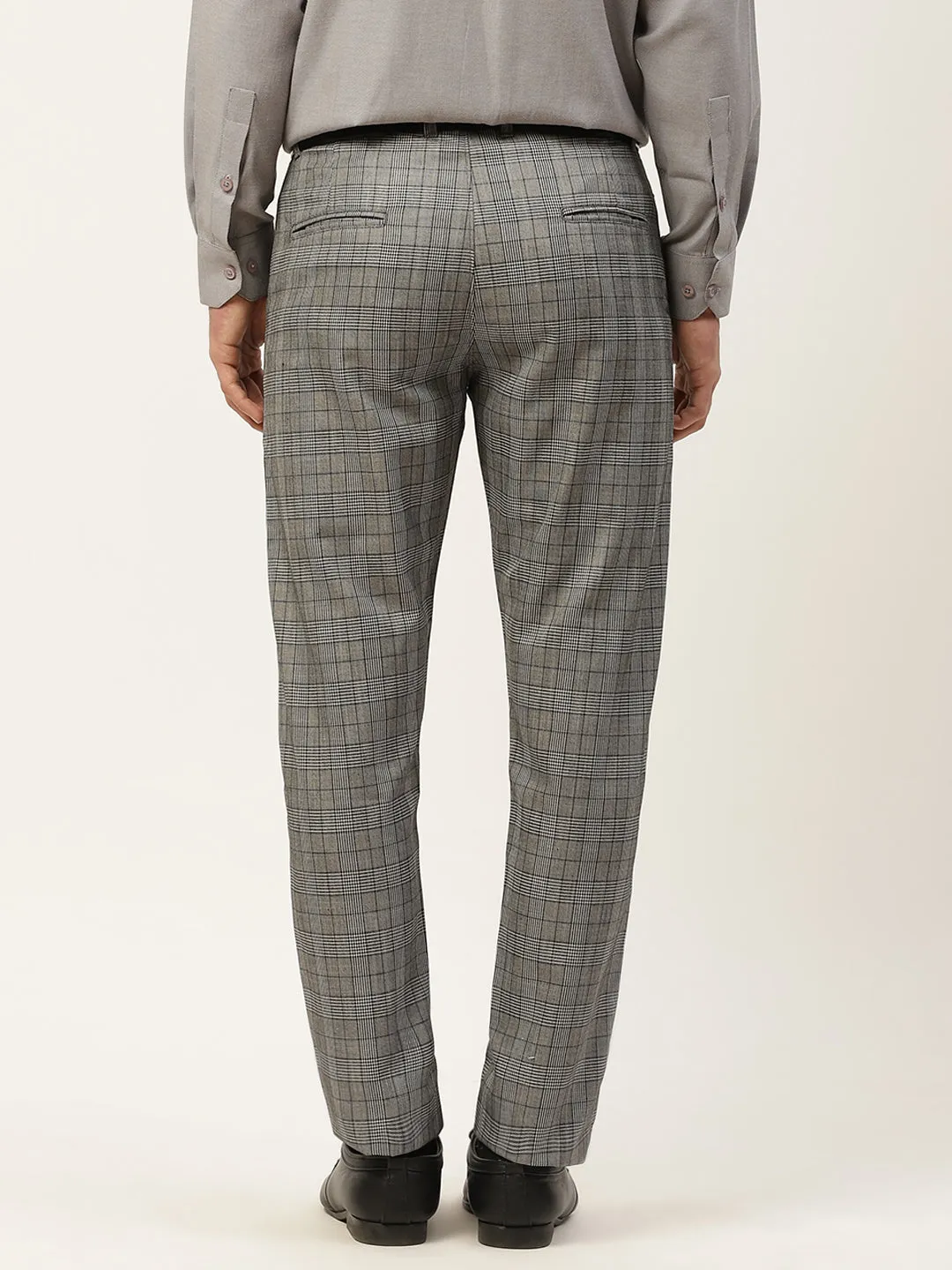 Men's Cotton Blend Black & Off White Checked Formal Trousers - Sojanya