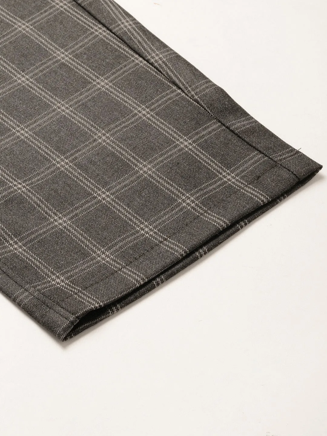 Men's Cotton Blend Charcoal Grey & Grey Checked Formal Trousers - Sojanya