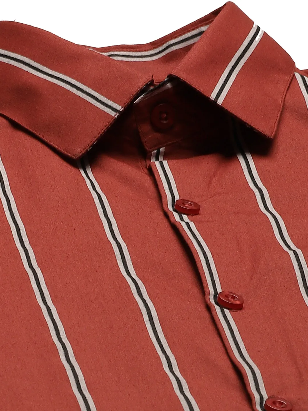 Mens Cotton Dark Rust & White Printed Formal Shirt - Sojanya