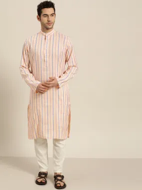 Men's Cotton Peach Orange ONLY Kurta  - Sojanya