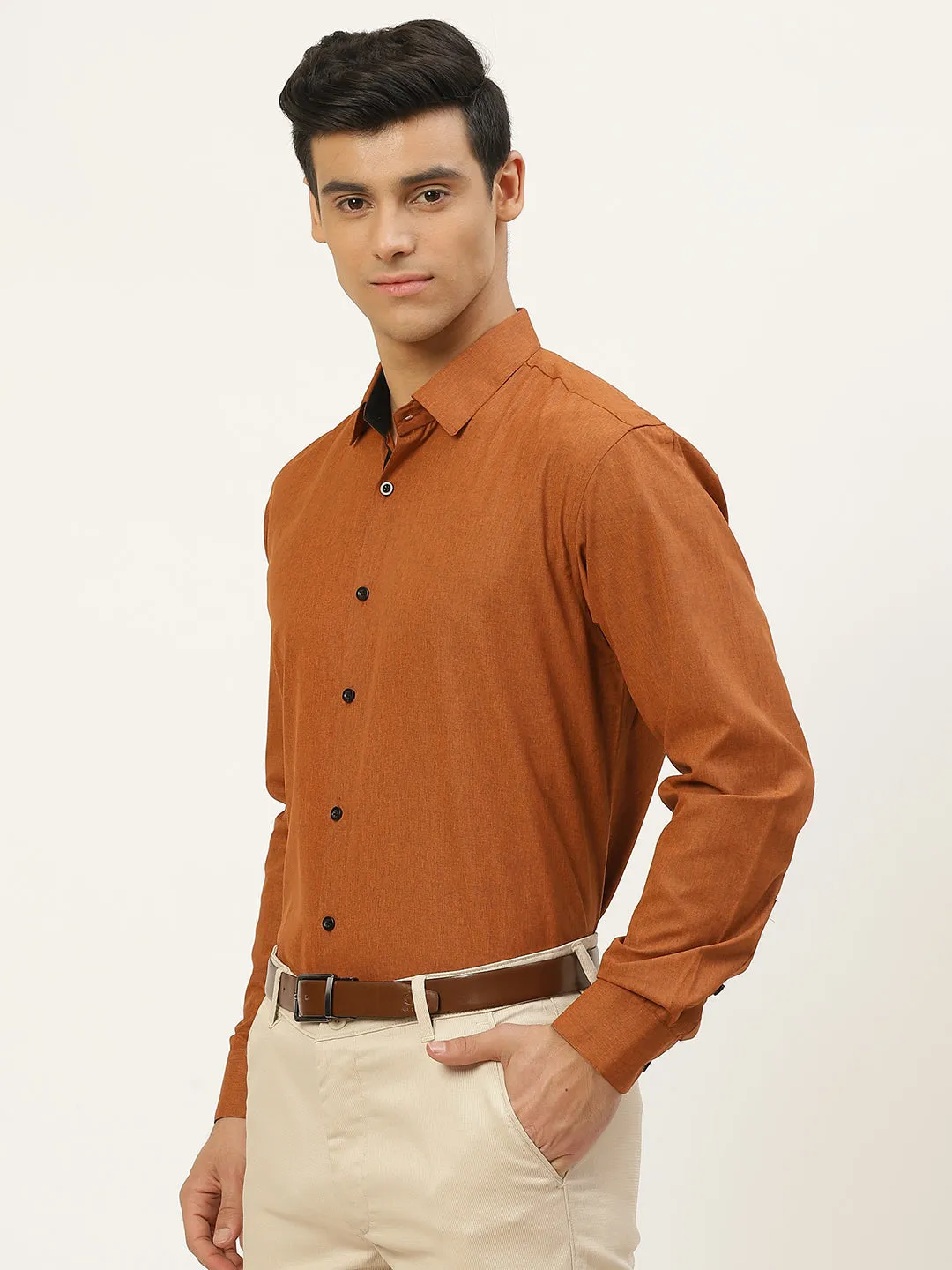 Men's Cotton Rust Solid Formal Shirt - Sojanya