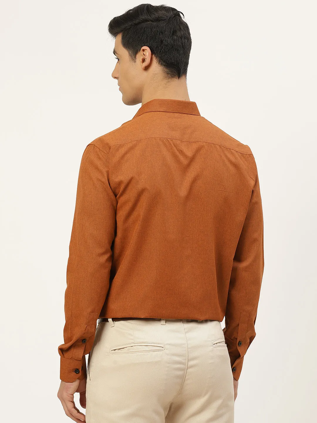 Men's Cotton Rust Solid Formal Shirt - Sojanya