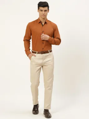 Men's Cotton Rust Solid Formal Shirt - Sojanya