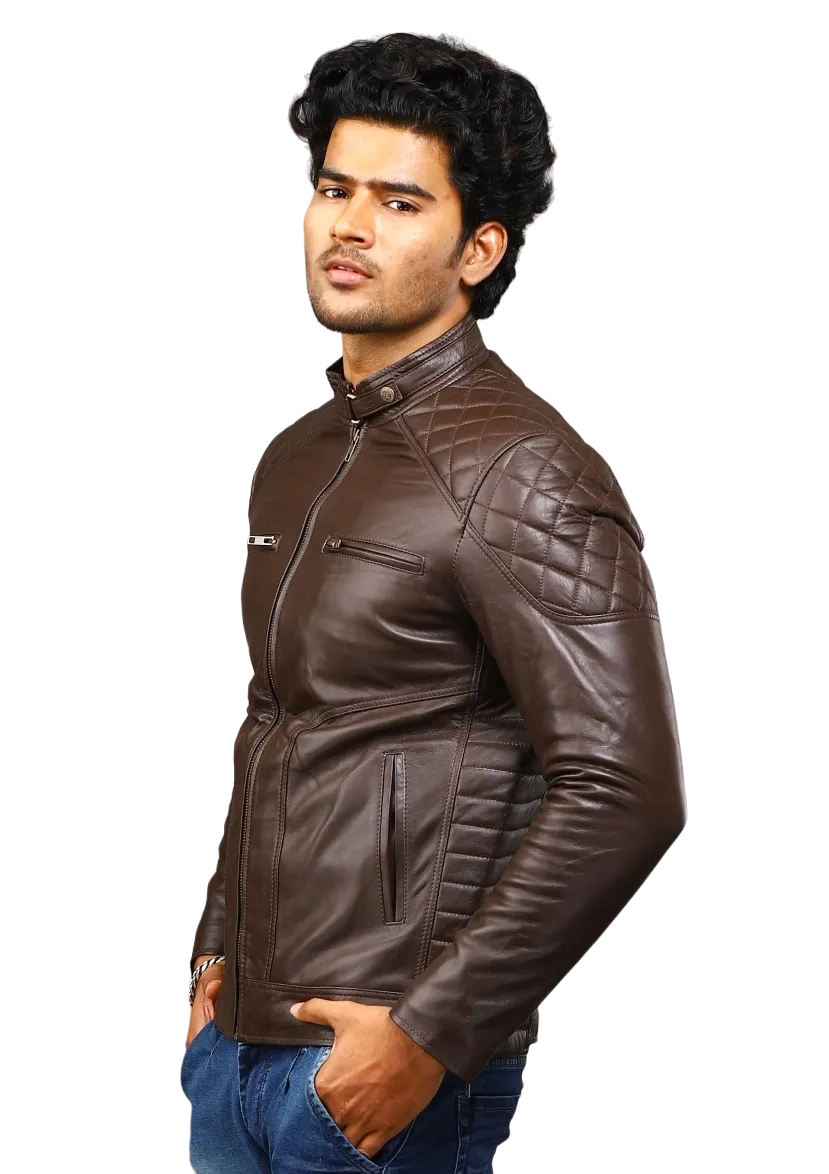 MENS LEATHER JACKET 41007 (BROWN)