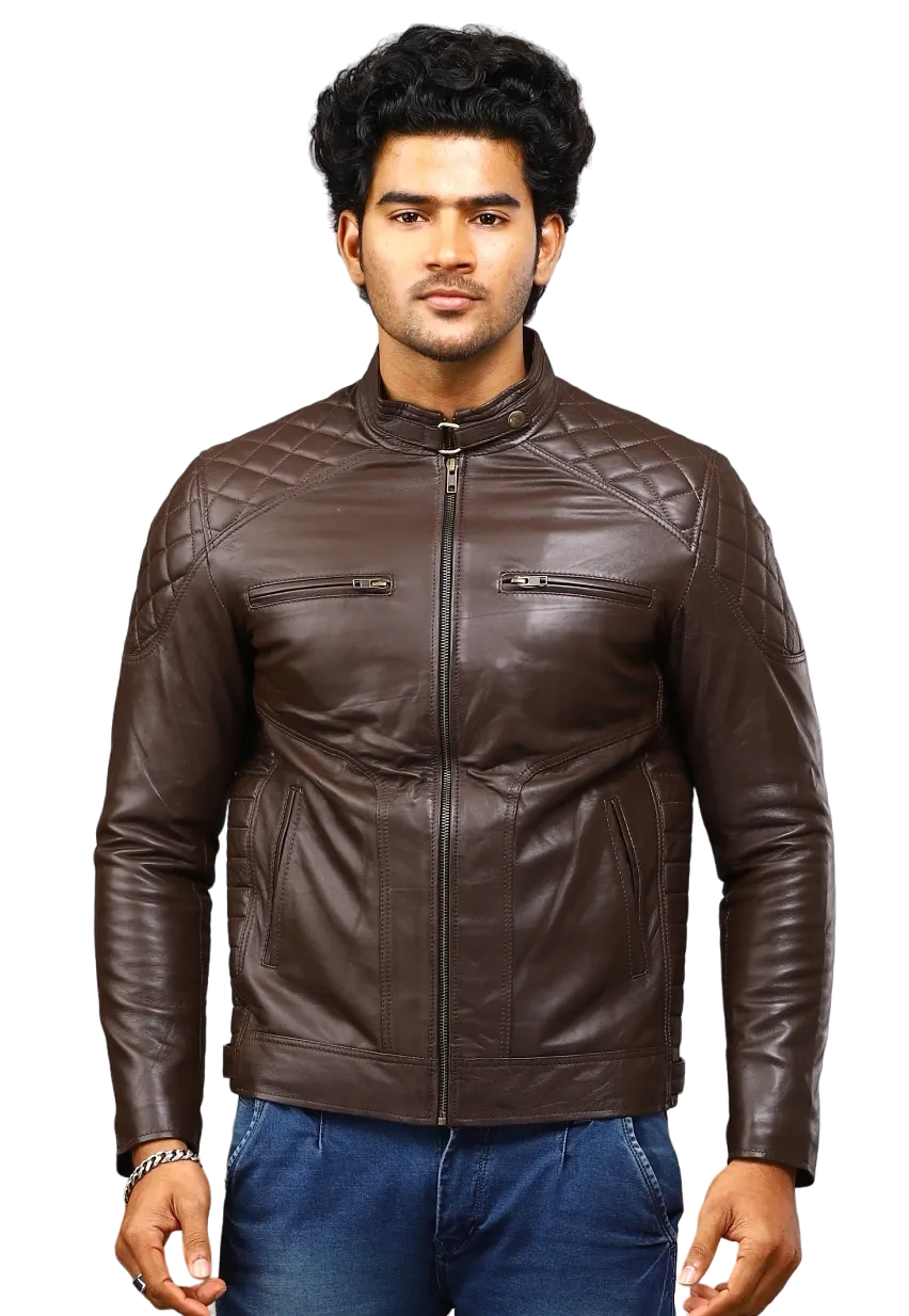 MENS LEATHER JACKET 41007 (BROWN)