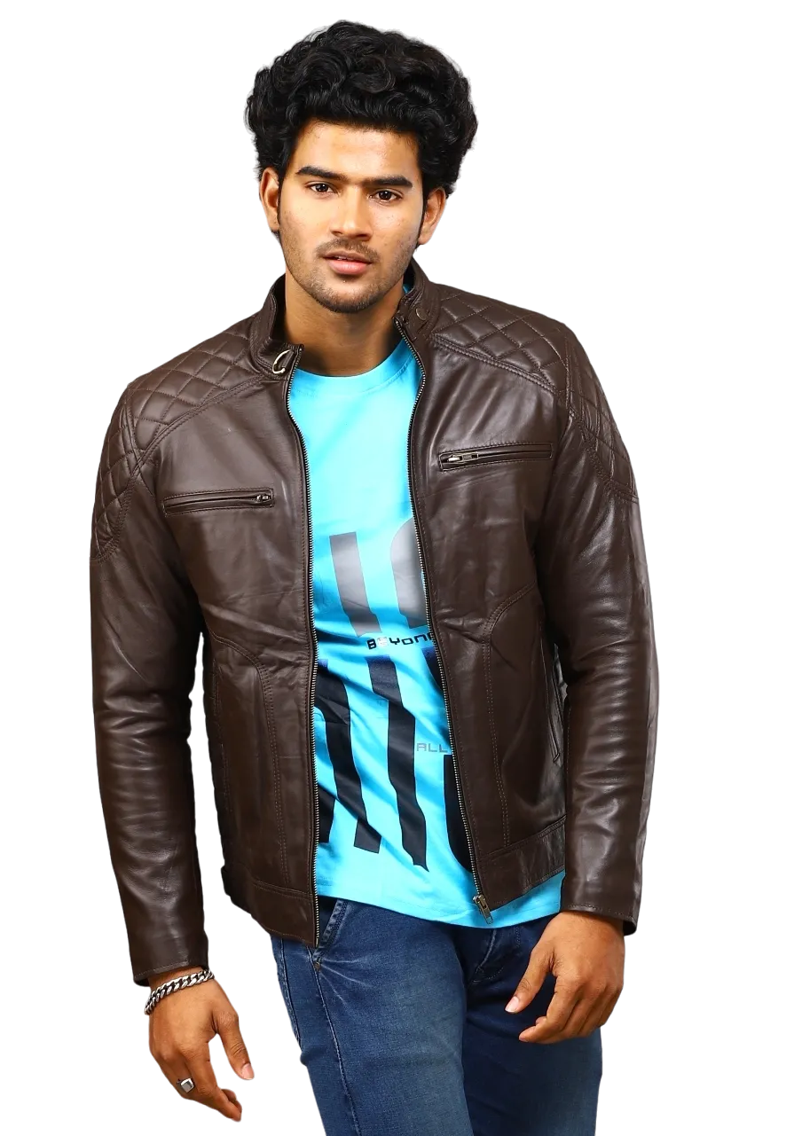 MENS LEATHER JACKET 41007 (BROWN)