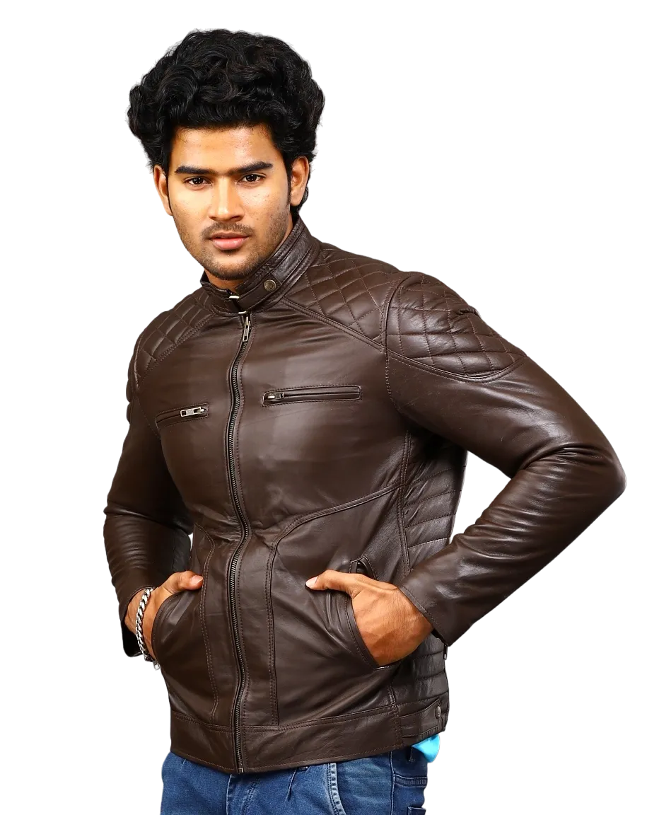 MENS LEATHER JACKET 41007 (BROWN)