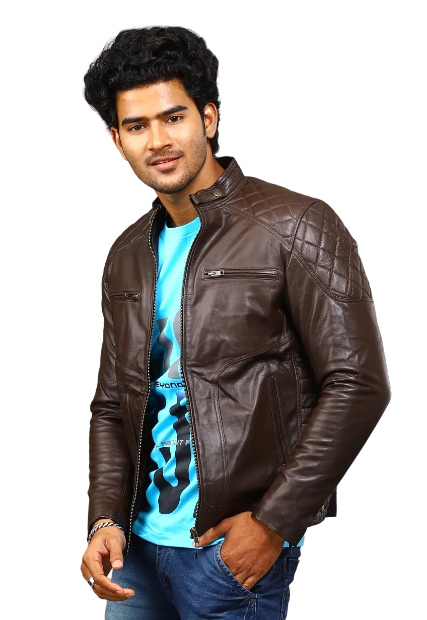 MENS LEATHER JACKET 41007 (BROWN)