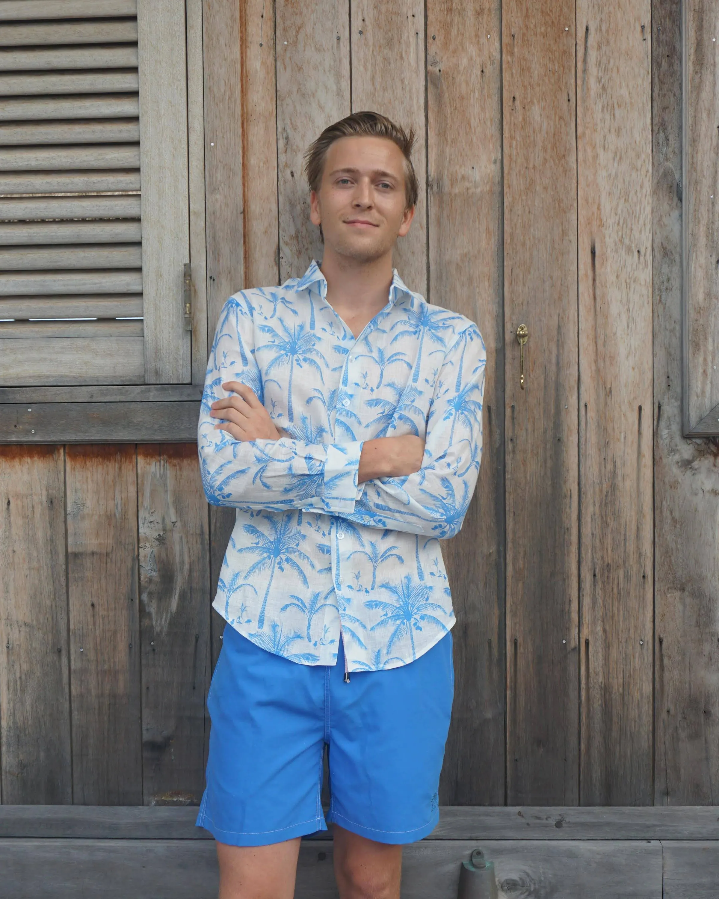 Mens Linen Shirt: PLANTATION - BLUE / WHITE