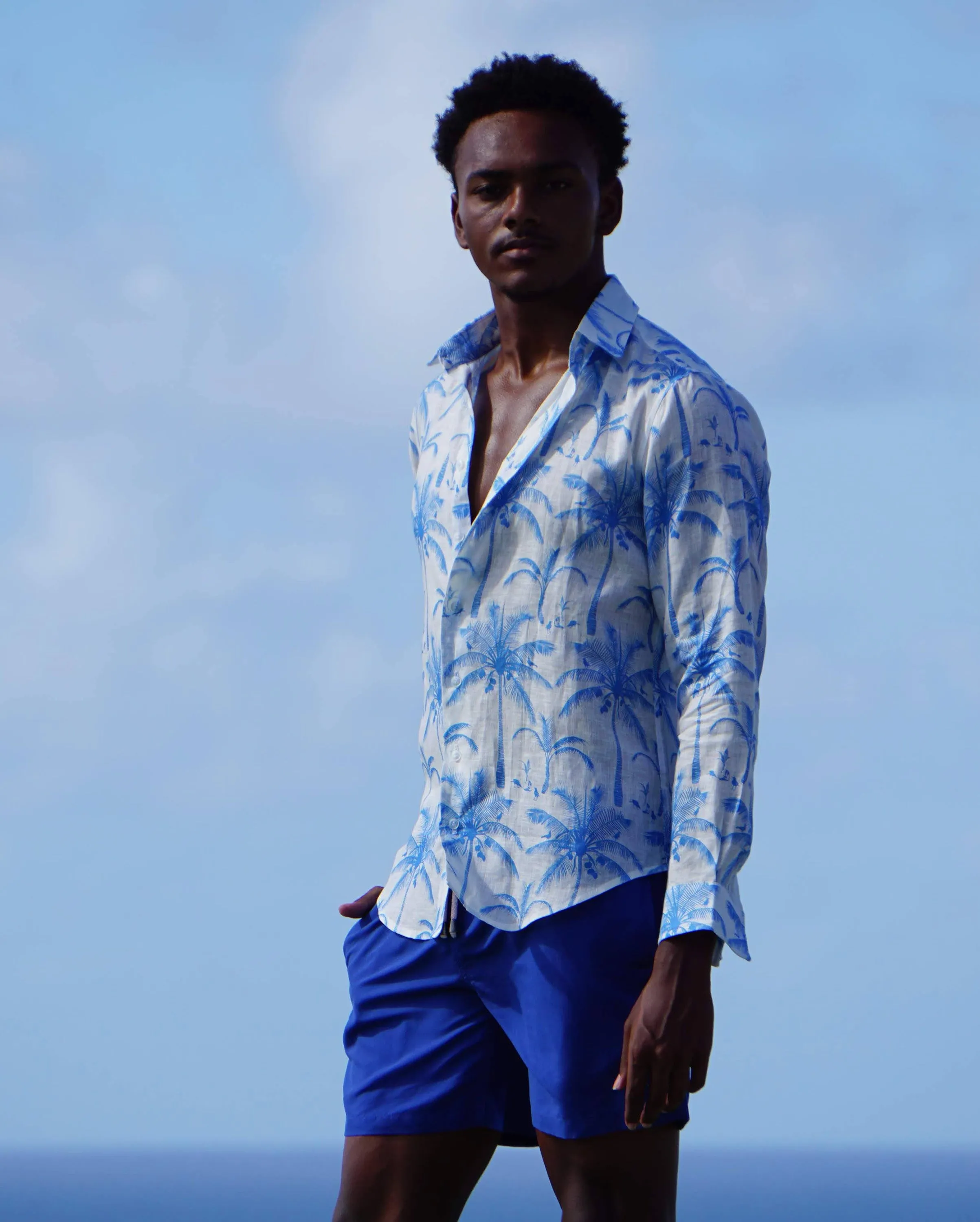 Mens Linen Shirt: PLANTATION - BLUE / WHITE