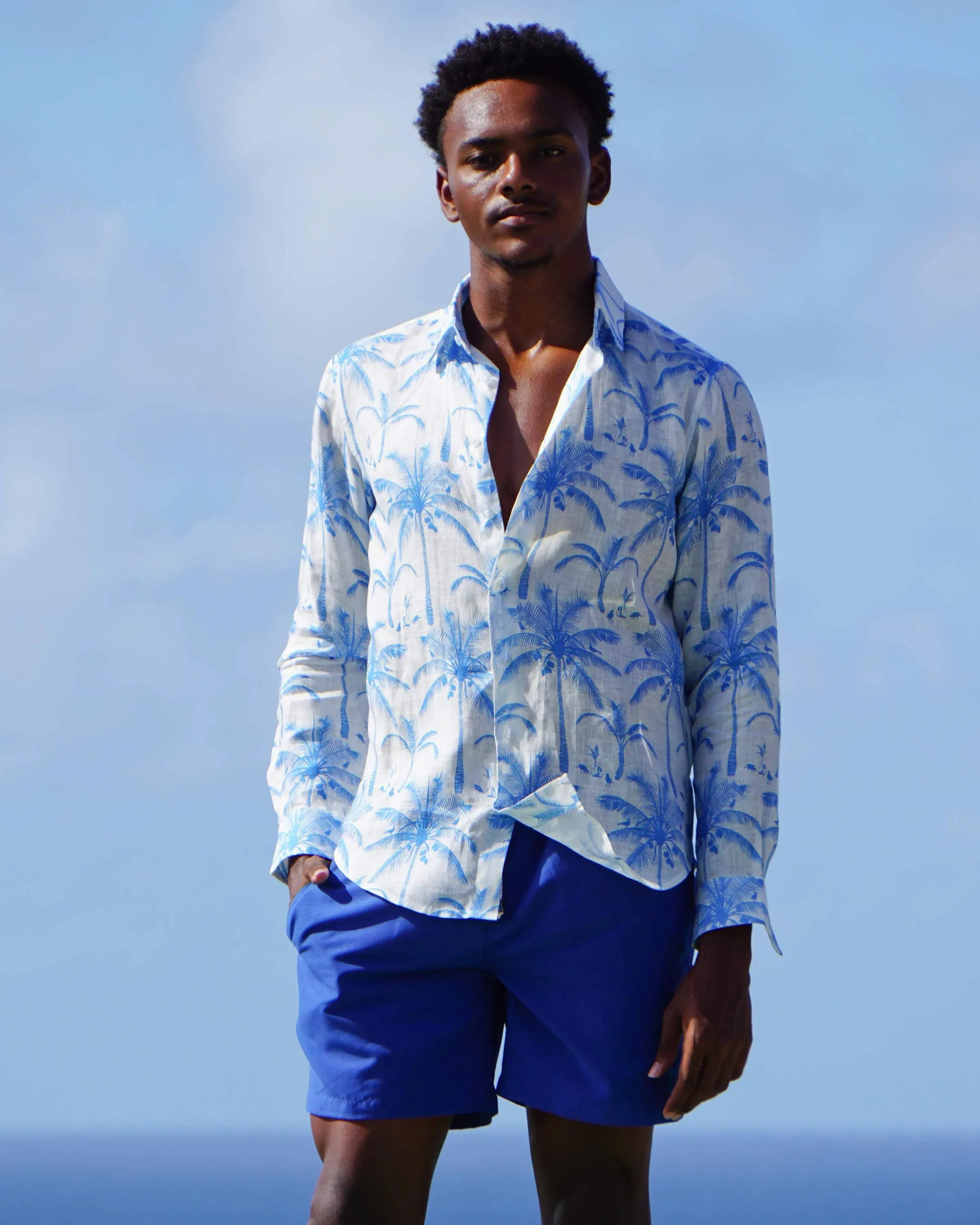 Mens Linen Shirt: PLANTATION - BLUE / WHITE