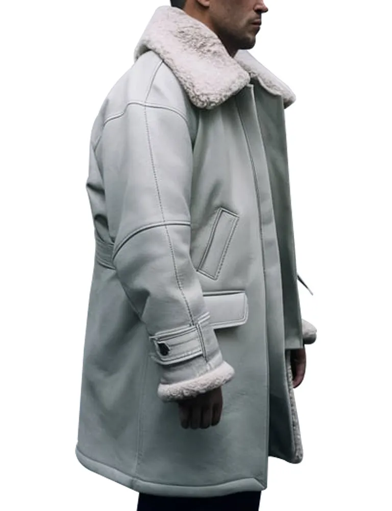 Men's Off-White Shearling Lined Aviator Coat