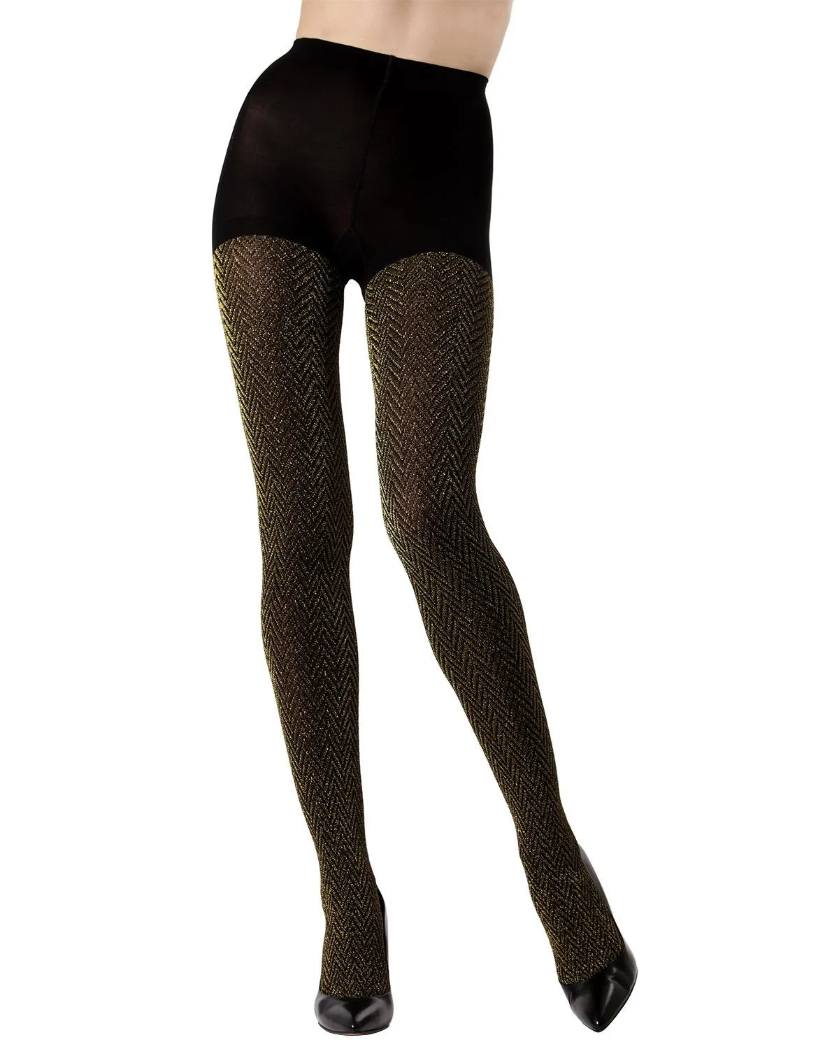 Metallic Chevron Opaque Tights