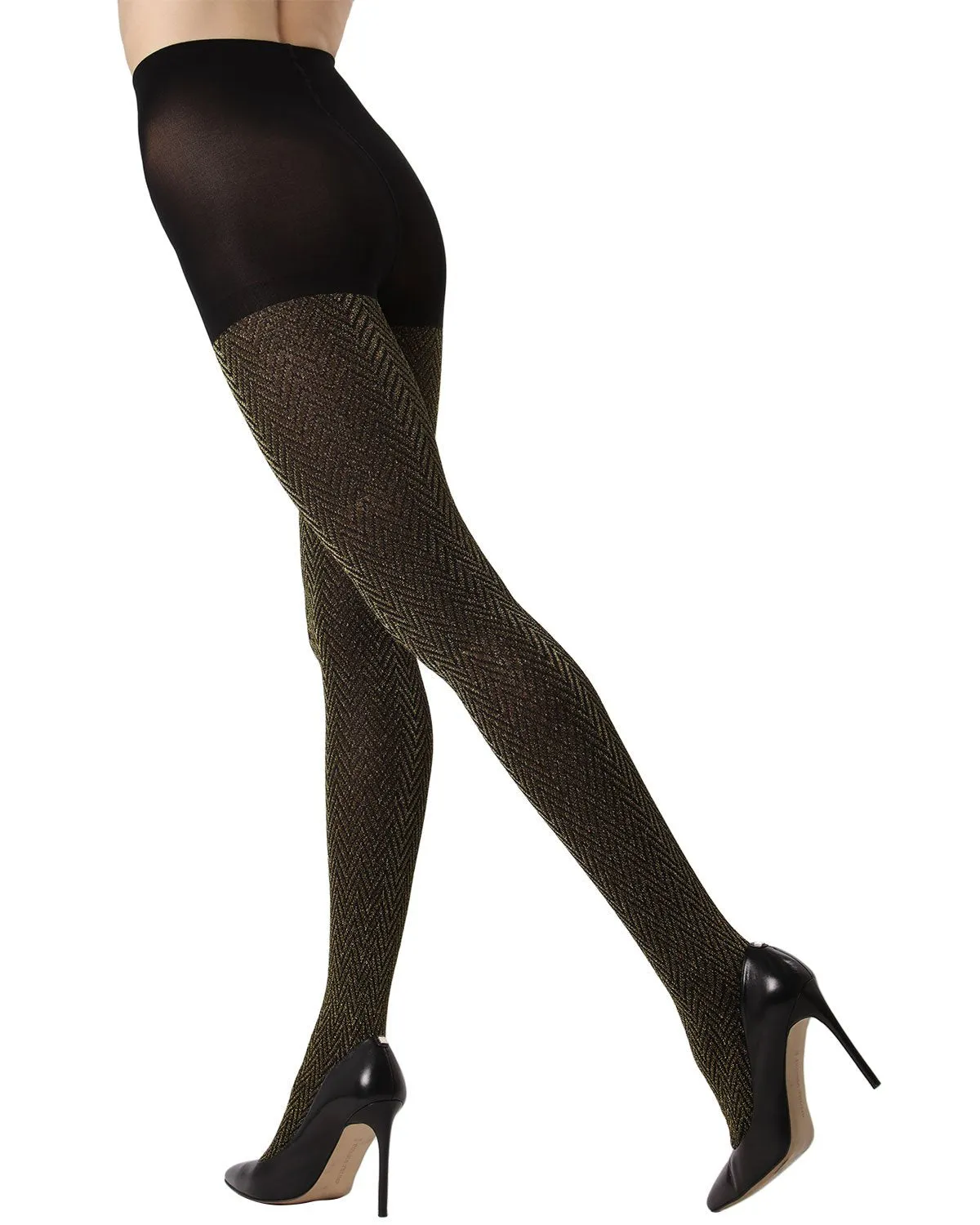 Metallic Chevron Opaque Tights