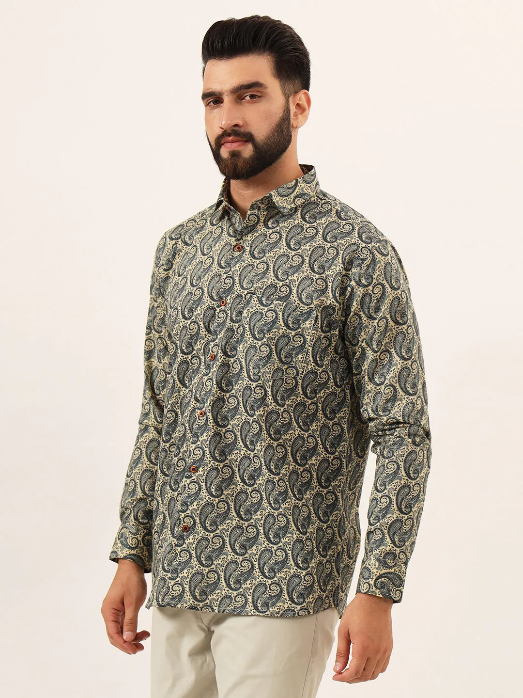 MILLENNIAL MEN Blue Paisley Print Pure Cotton Regular Fit Casual Shirt