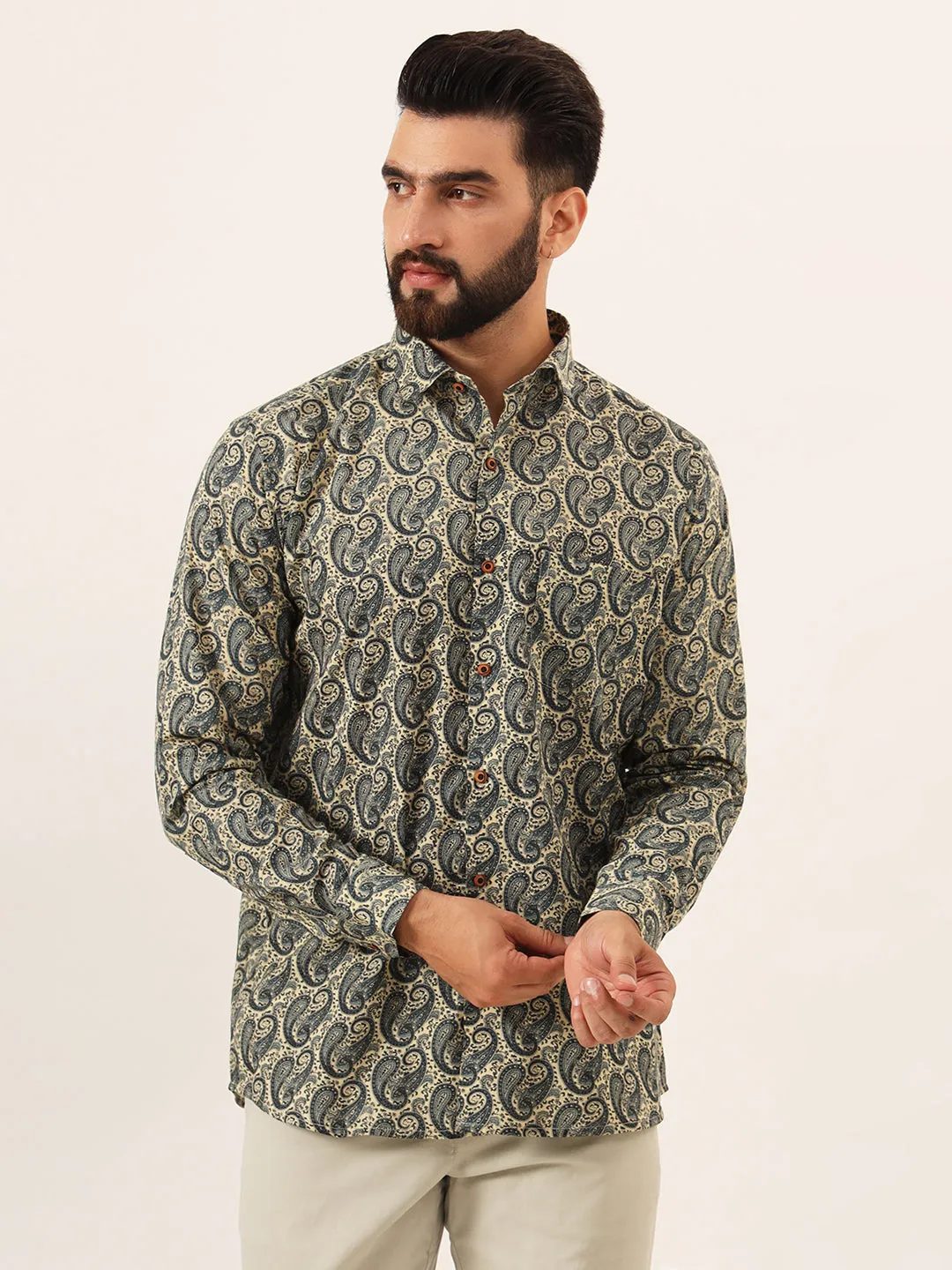 MILLENNIAL MEN Blue Paisley Print Pure Cotton Regular Fit Casual Shirt