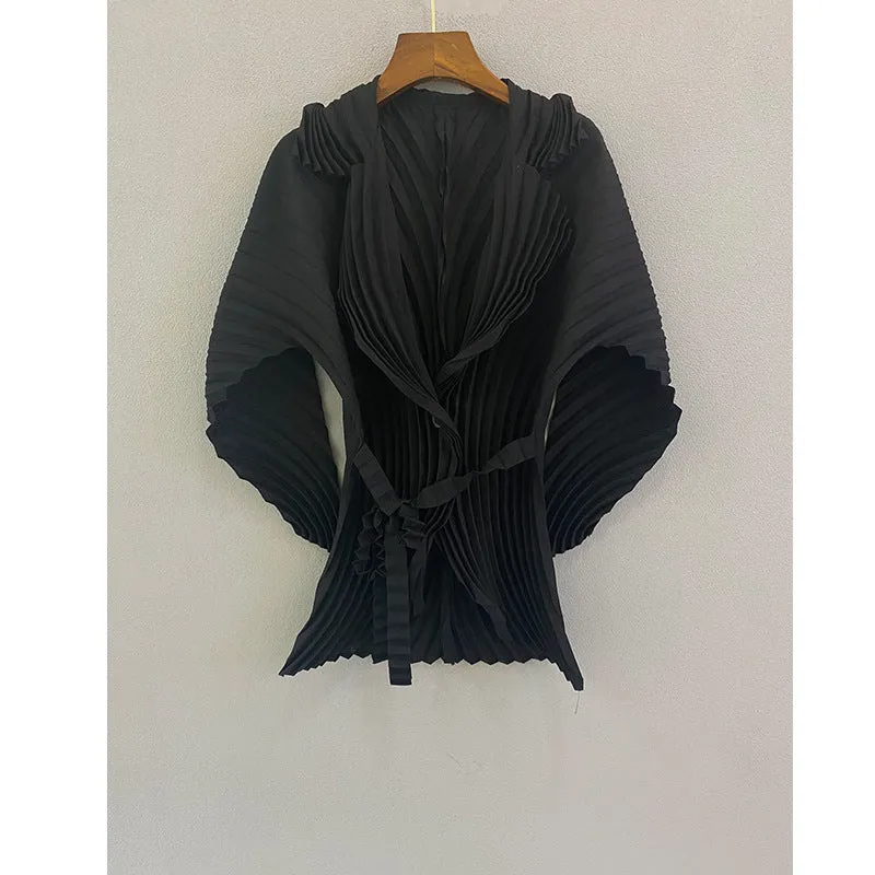 Miyake Pleated Irregular Lace-Up Cardigan