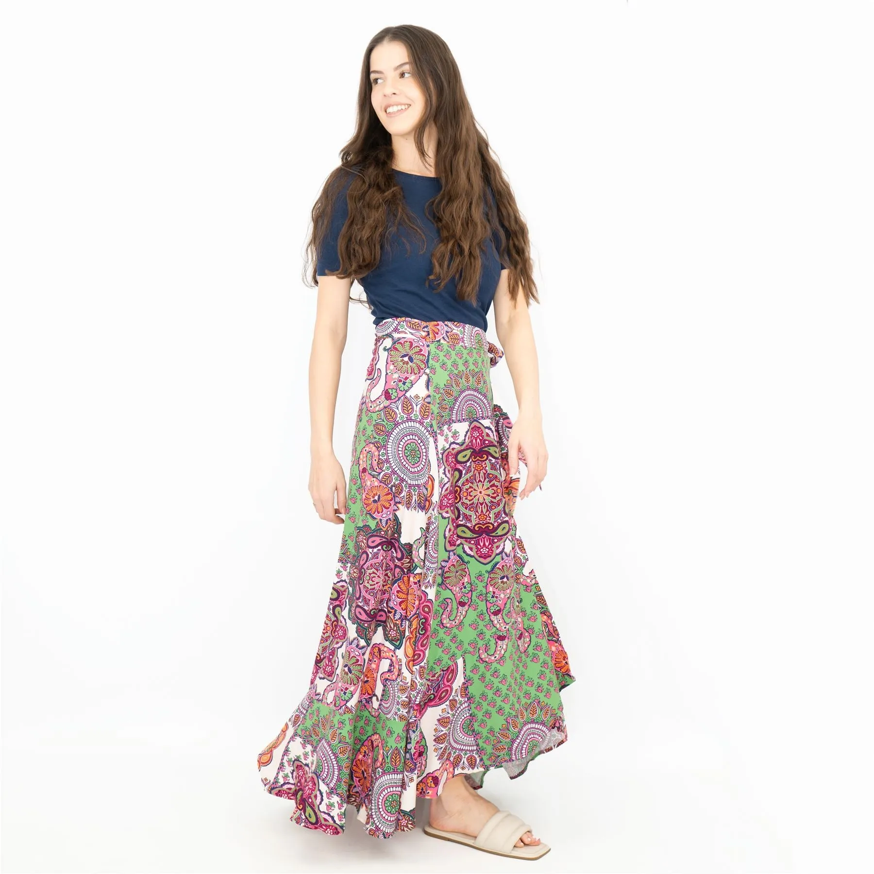 Next Green Floral Print A-Line Wrap Long Maxi Skirts