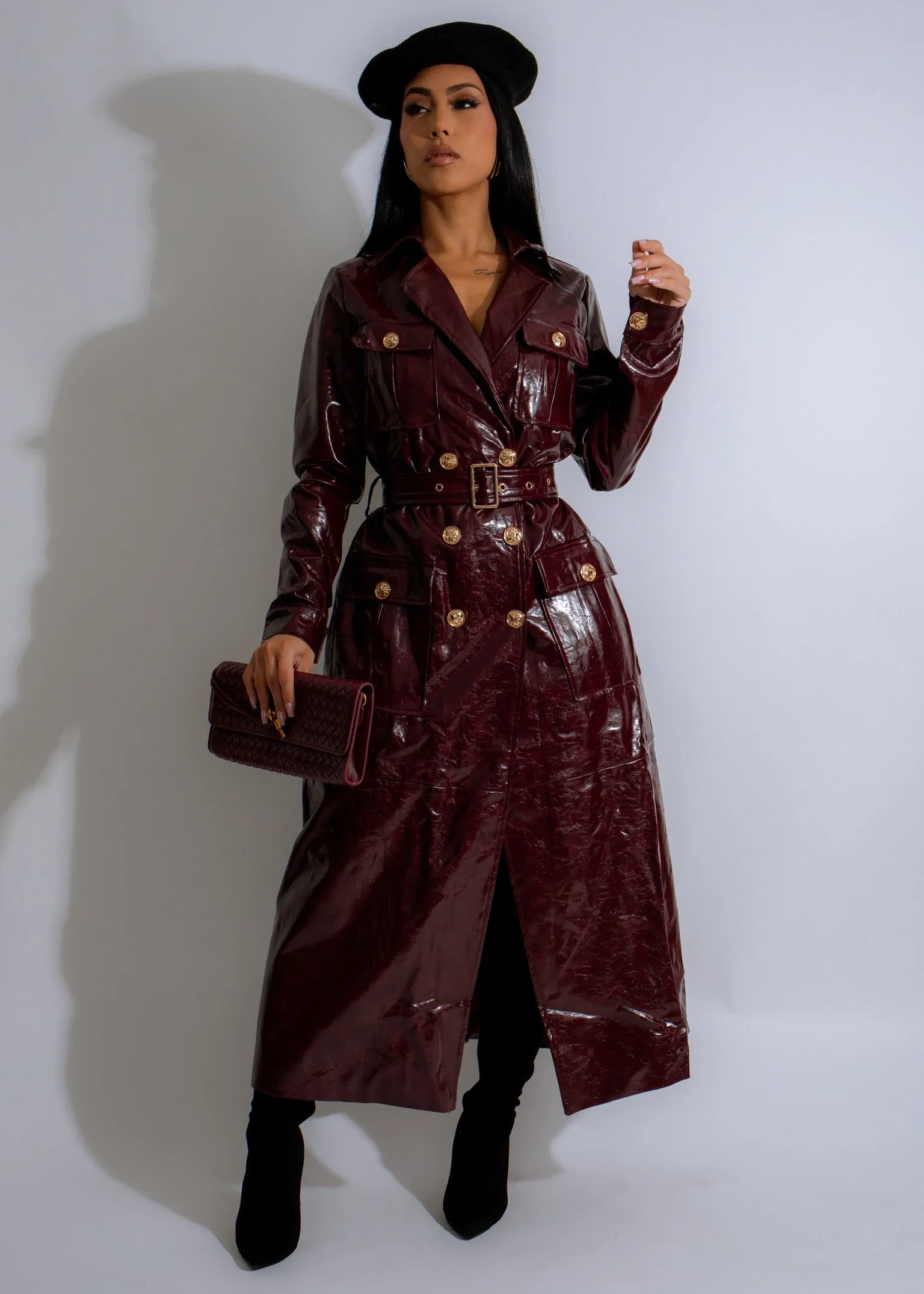 Obsidian Luxe Faux Leather Coat Red