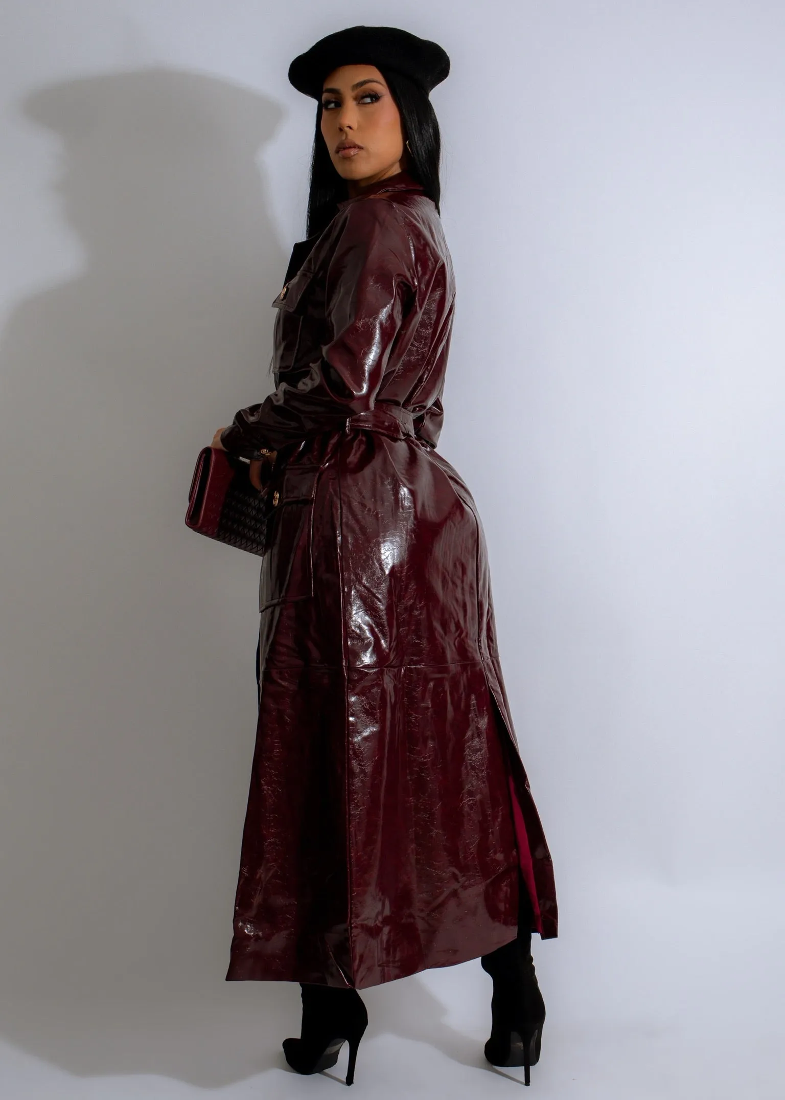 Obsidian Luxe Faux Leather Coat Red