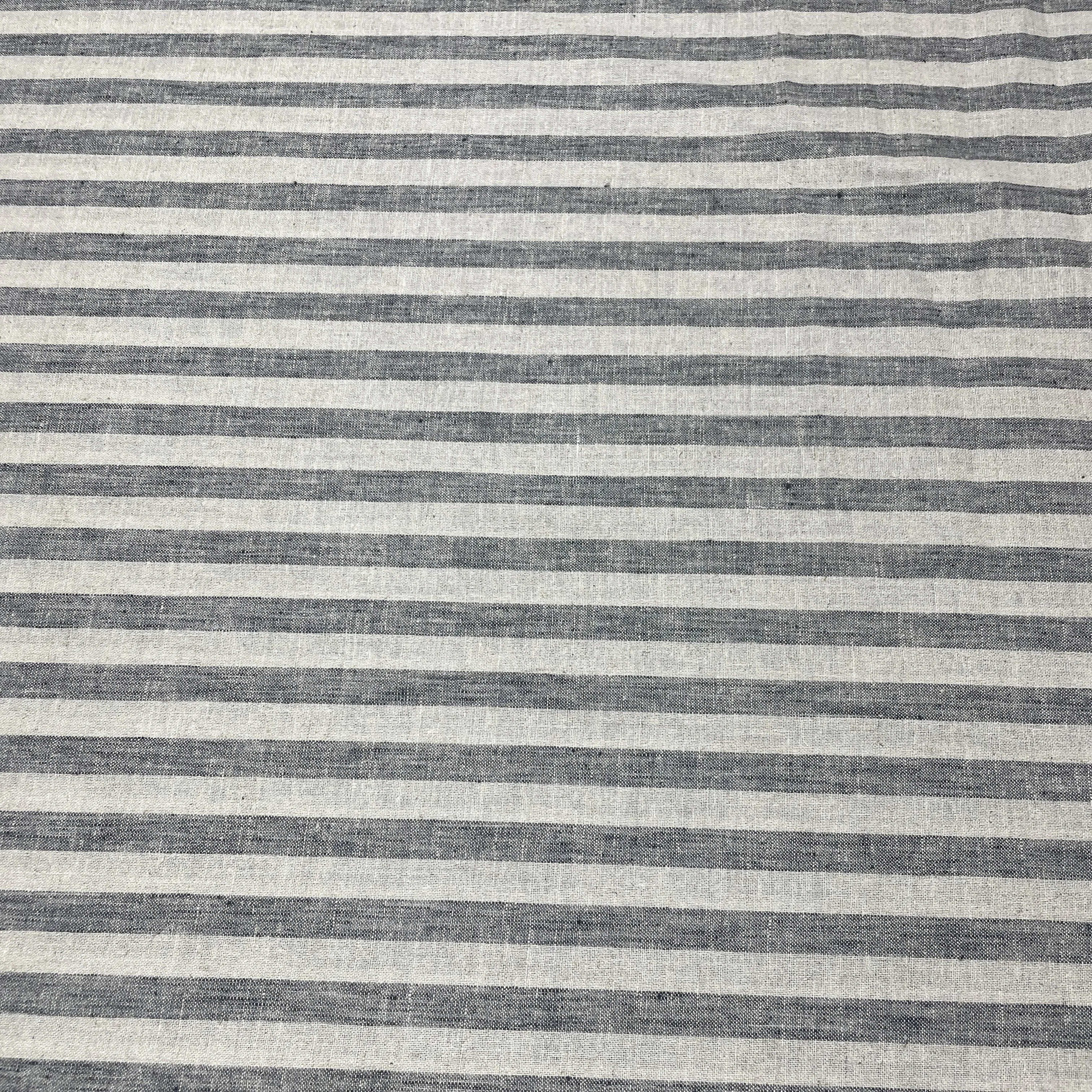 Off White & Black Stripes Print Cotton Linen Fabric 18432