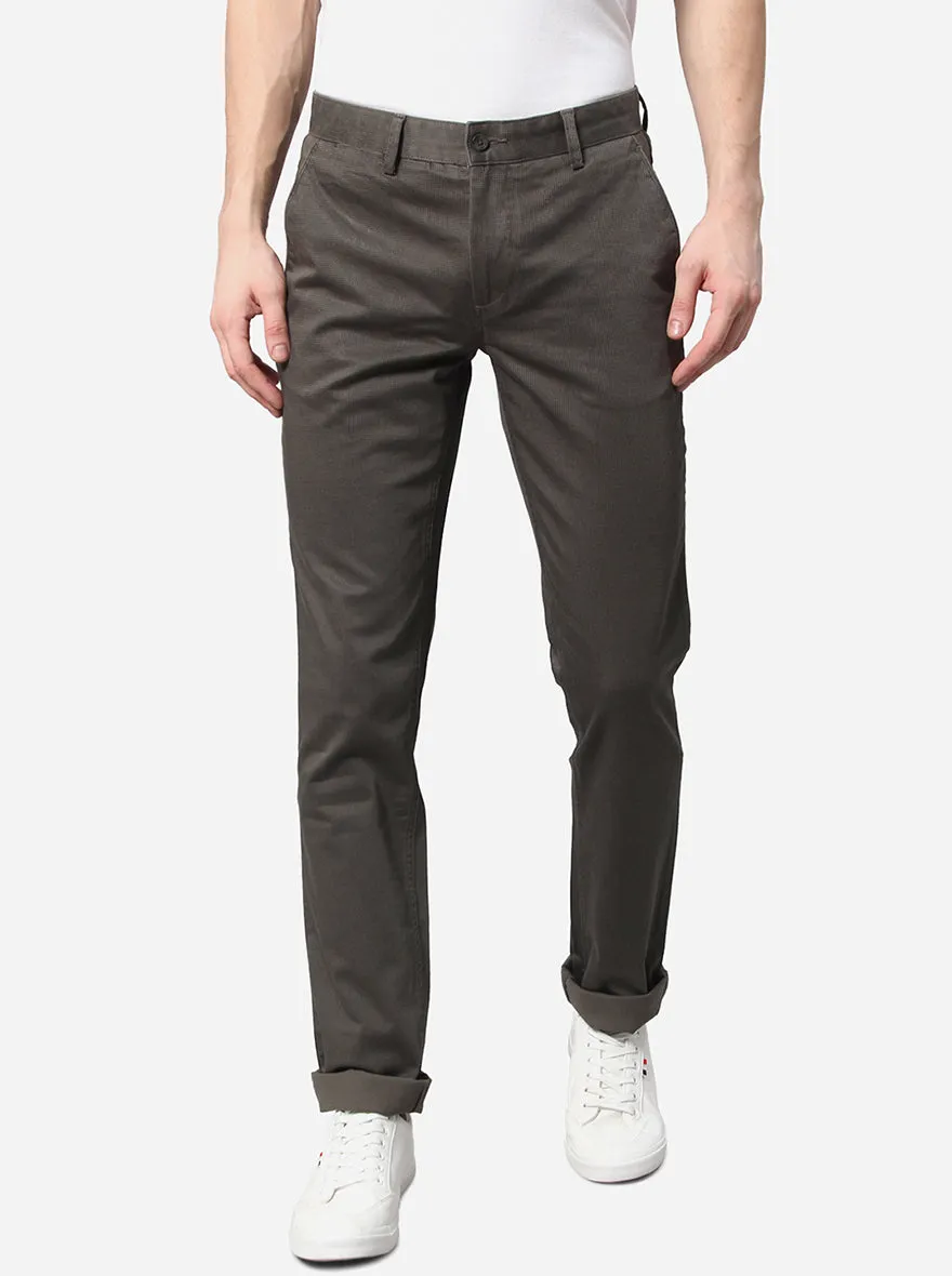 Olive Printed Super Slim Fit Casual Trouser | Greenfibre