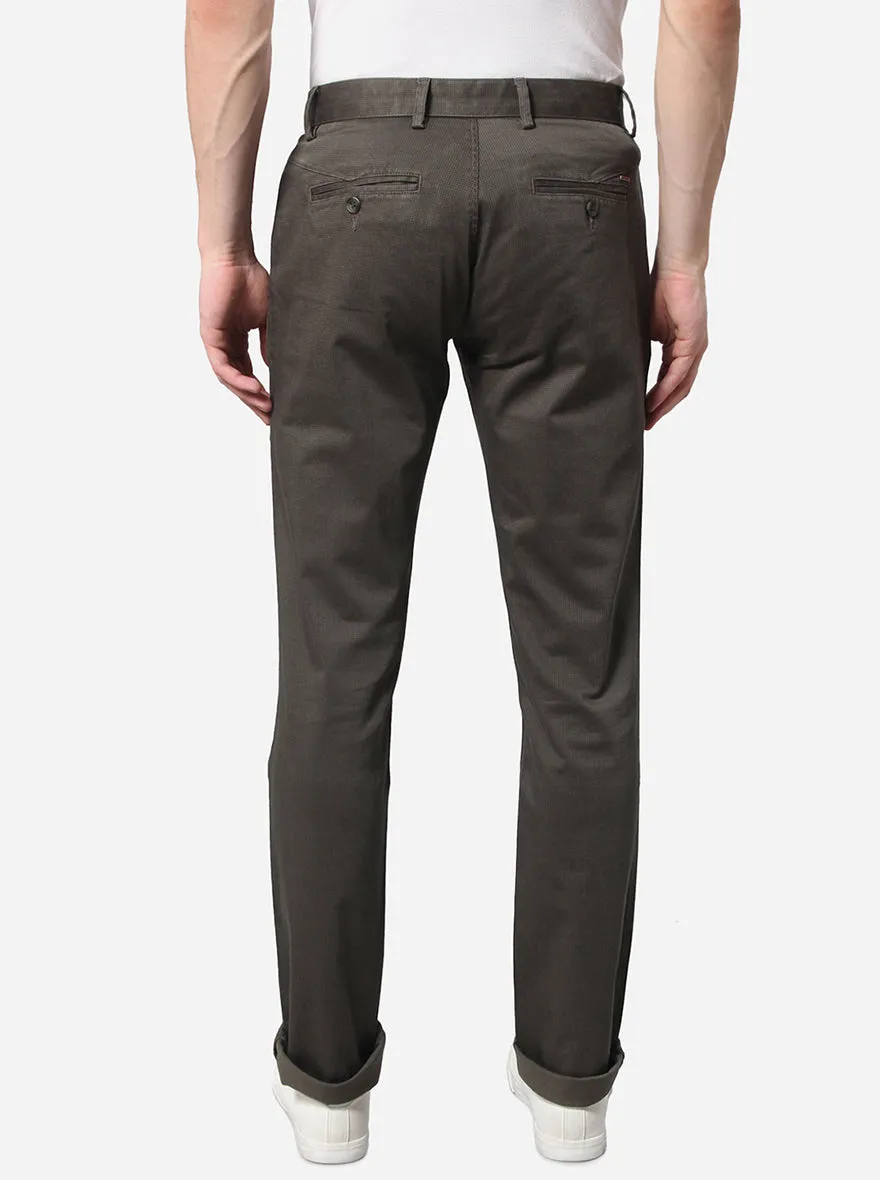 Olive Printed Super Slim Fit Casual Trouser | Greenfibre