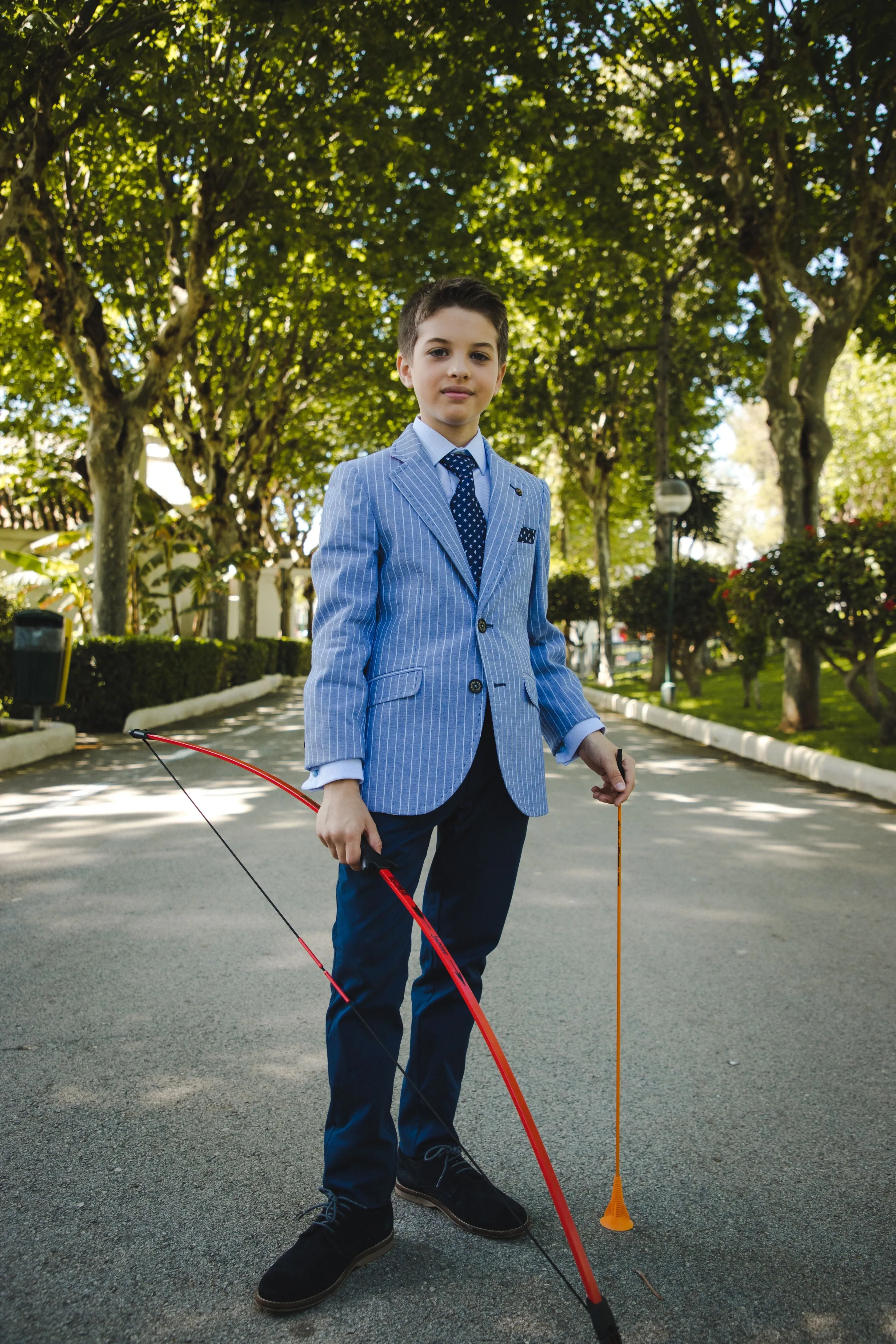 One Varones Boys Blue Linen Pin Striped Blazer