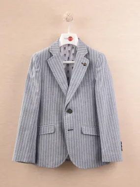 One Varones Boys Blue Linen Pin Striped Blazer