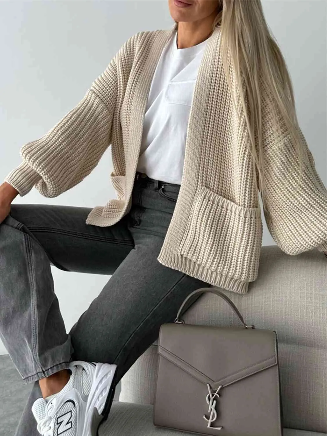 Open Front Dropped Shoulder Cardigan